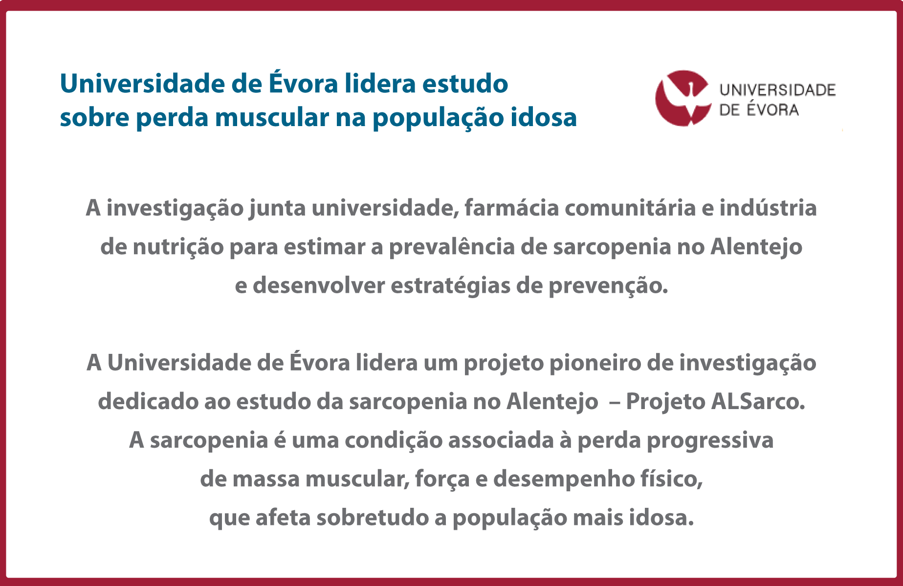 Universidade de Évora lidera estudo sobre perda muscular na população idosa